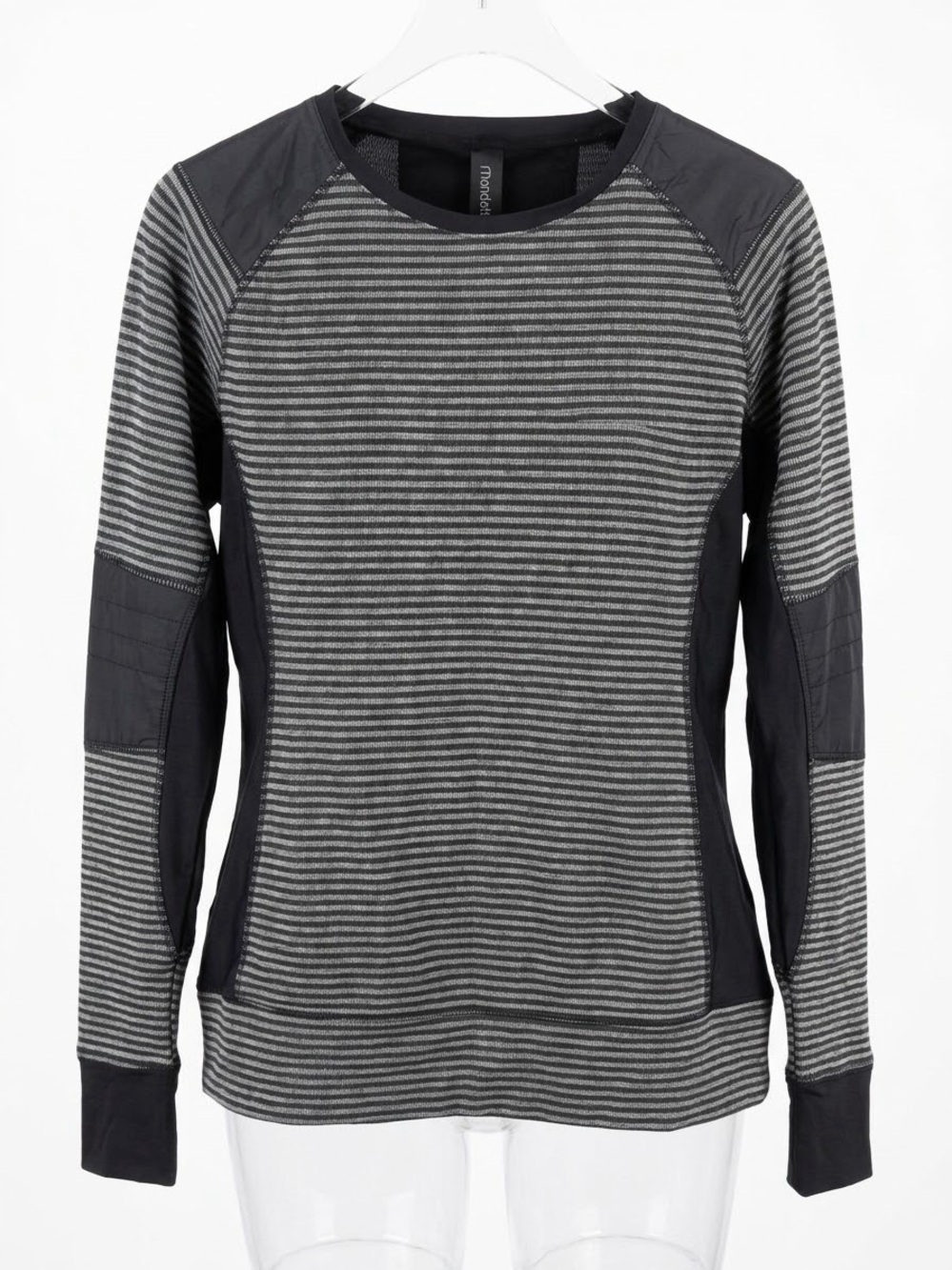 Mondetta Women's Striped Long-Sleeve Crewneck Top in Charcoal and Gray